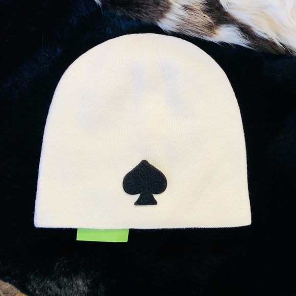 Kate Spade -Winter White Hat Beanie w/ Black Spade - Picture 8 of 13